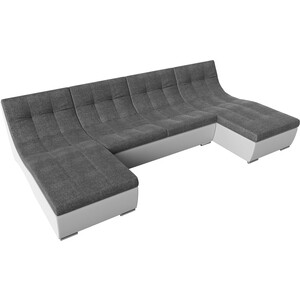 АртМебель П-образный модульный диван Монреаль рогожка серый экокожа белый