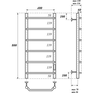 Полотенцесушитель электрический Point П6 400х800 диммер справа, хром (PN06848)