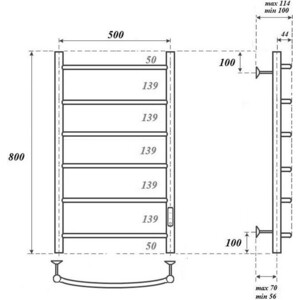 Полотенцесушитель электрический Point Афина П6 500x800 диммер справа (PN04858B)