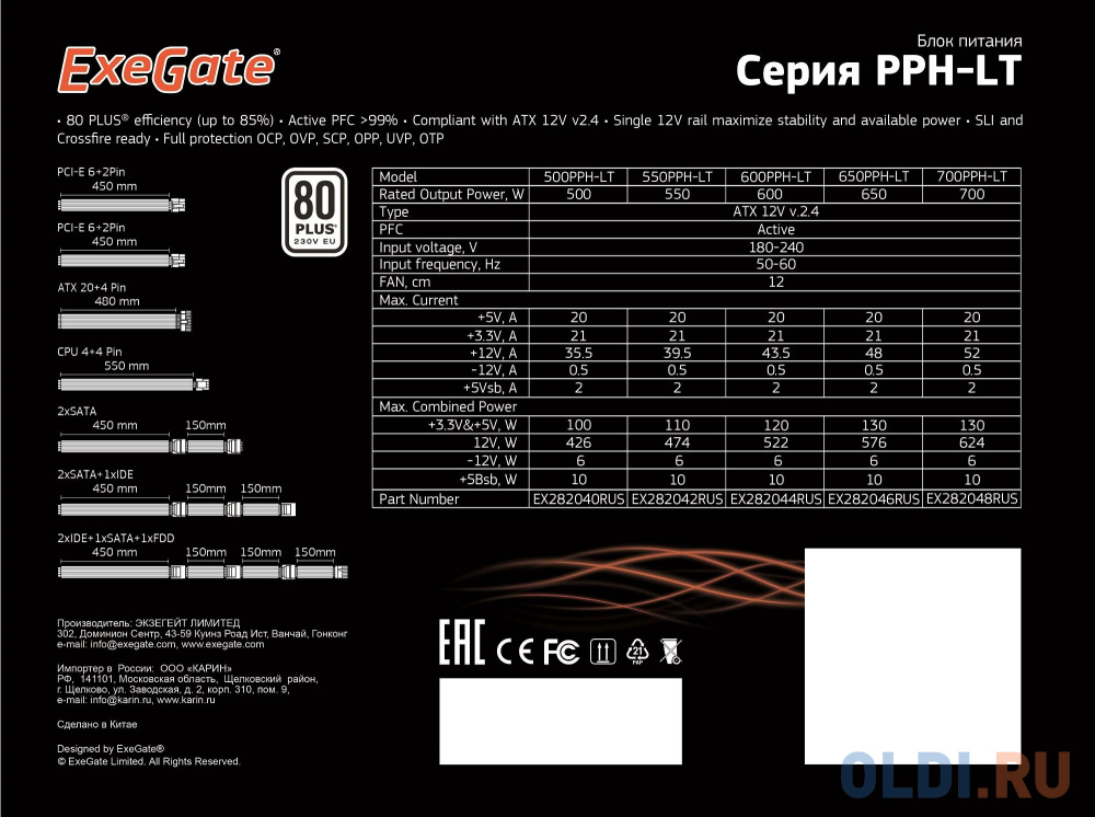 Блок питания Exegate 700PPH-LT 700 Вт