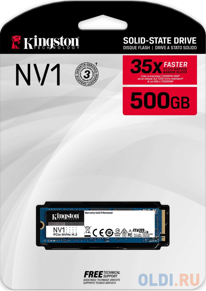 SSD накопитель Kingston NV1 500 Gb PCI-E 3.0 x4 SNVS/500G