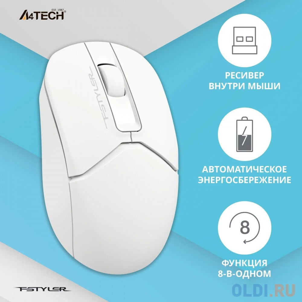 A-4Tech Мышь Fstyler FG12 Panda white/black optical (1200dpi) cordless USB (3but) [1454150]