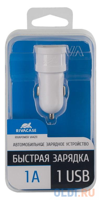 Автомобильное зарядное устройство RIVAPOWER VA4211 W00 белое 1,0A / 1USB, без кабеля