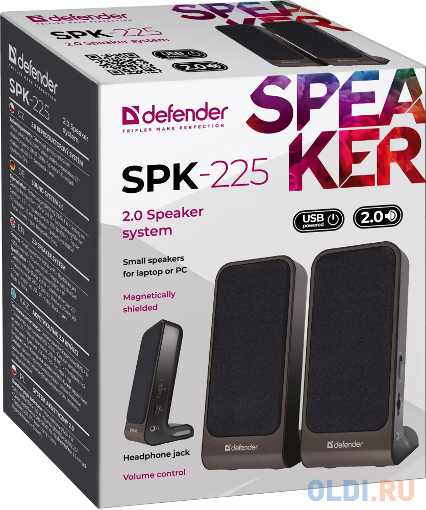 Колонки компьютерные DEFENDER SPK-225, 2.0, 4 Вт, пластик, черные, 65220