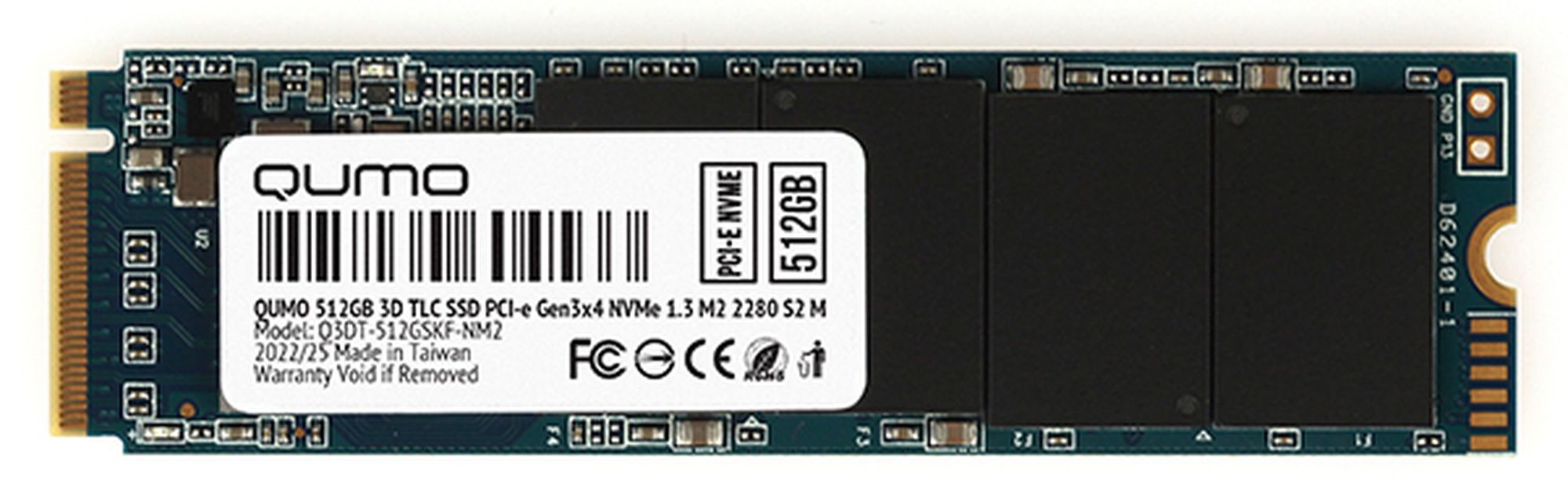 Накопитель SSD M.2 2280 QUMO Novation 512GB PCIe Gen3x4 NVMe 1.3 3D TLC OEM (Q3DT-512GSKF-NM2) в Москвe