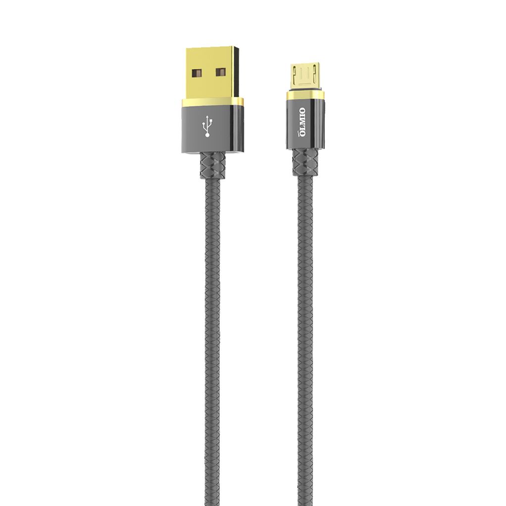 Кабель OLMIO DELUXE, USB 2.0 - microUSB, 1м, 2.1A, серый