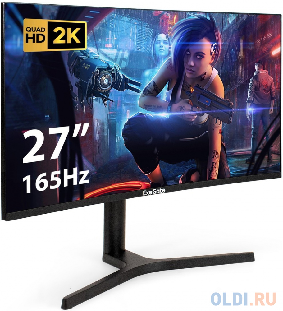 Монитор изогнутый игровой 165 Гц 27" ExeGate Combat EC2700TA (VA Curved R1500 LED Grade A+, 2K, 2560x1440@165Гц (WQHD), 16:9, 300cd/m2, 3000:1, 1