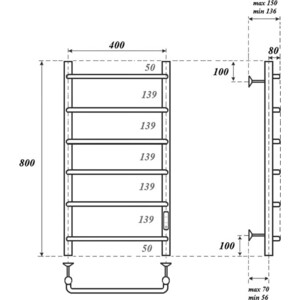 Полотенцесушитель электрический Point П6 400x800 диммер справа, белый (PN08848W)