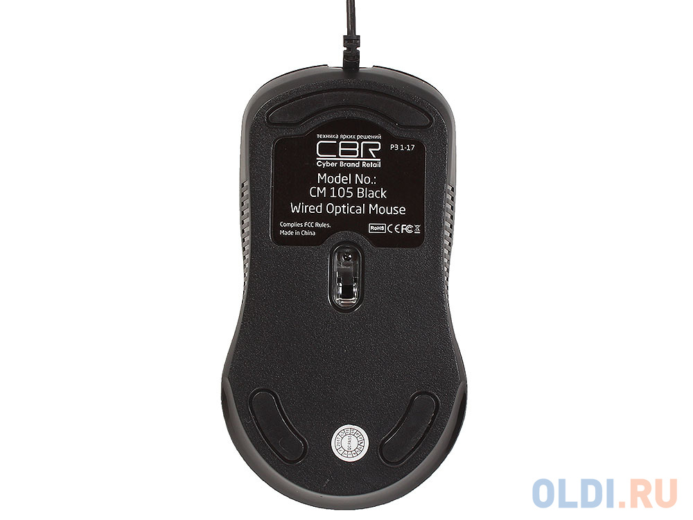 Мышь CBR CM 105 Black, оптика, 1200dpi, офисн., провод 1,8м, USB