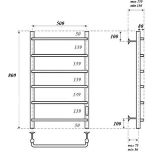 Полотенцесушитель электрический Point П6 500х800 диммер справа, хром (PN08858)