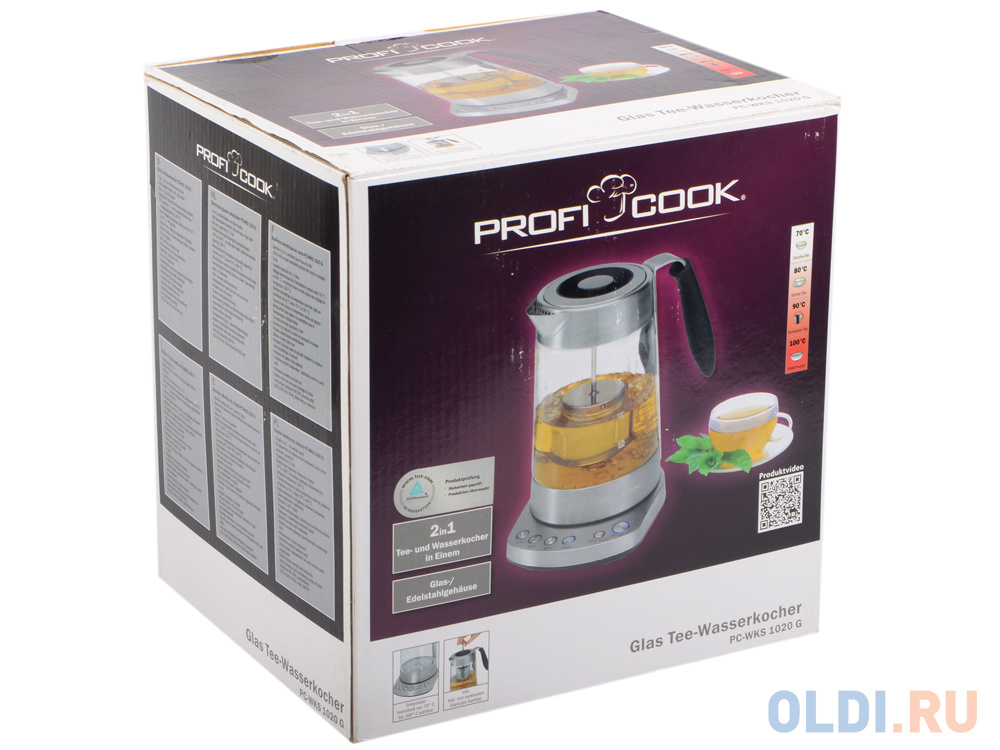 Чайник ProfiCook PC-WKS 1020 G 3000 Вт 1.7 л металл/стекло прозрачный