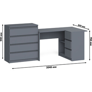 Комплект СВК Мори Стол компьютерный МС-16 правый + Комод МК800.4, цвет графит в Москвe