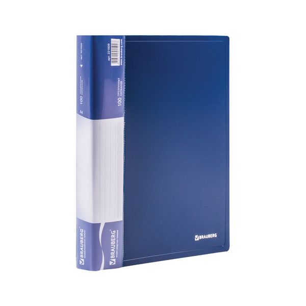 Папка 100 вкладышей BRAUBERG стандарт, синяя, 0,9 мм, 221609