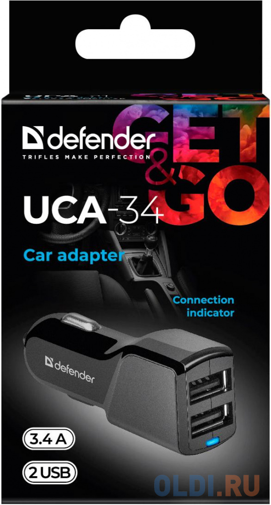 Автомобильный адаптер Defender UCA-34 2xUSB, 5V/3.4А