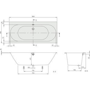 Ванна квариловая Villeroy Boch Oberon 2.0 180x80 см белая, с ножками и сливом-переливом (UBQ180OBR2DV-01)