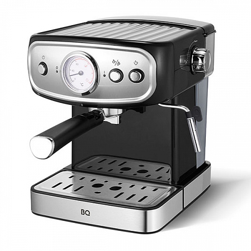 Кофеварка рожковая BQ CM1006, 850 Вт, кофе молотый, 1.5 л, капучинатор, серебристый/черный