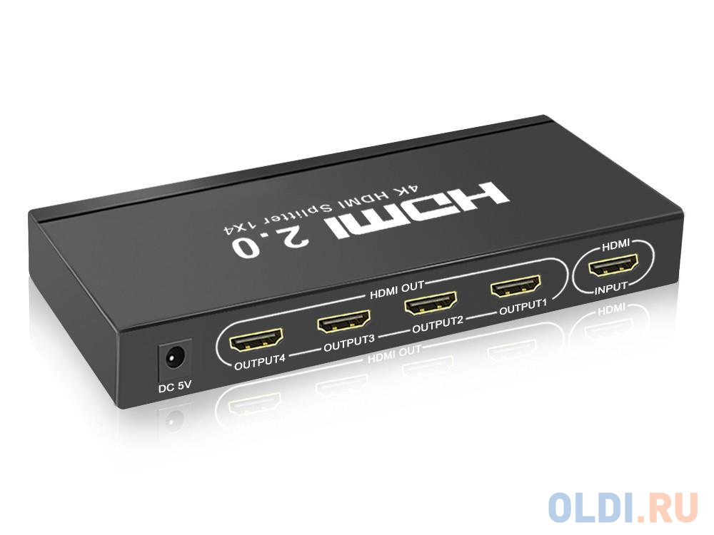 Разветвитель HDMI 4K Splitter ORIENT HSP0104HL-2.0, 1-4, HDMI 2.0/3D, UHDTV 4K/ 60Hz (3840x2160)/HDTV1080p, HDCP2.2, EDID управление, внешний БП 5В/2