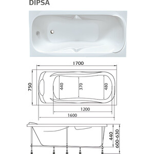 Акриловая ванна 1Marka Dipsa 170х75 с каркасом (12017894кс2+)