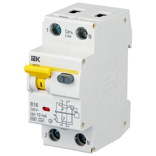 Выключатель автоматический дифференциального тока IEK АВДТ32, 1P+N, B, 16А, A/10мА, электромеханический (MAD22-5-016-B-10)