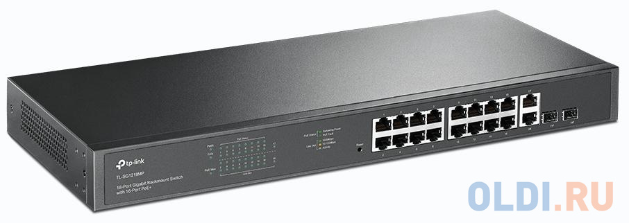 18-port gigabit Unmanaged switch with 16 PoE+ ports, 18 10/100/1000Mbps RJ-45 port, 2 combo SFP ports, compliant with 802.3af/at, 250W PoE budget, sup