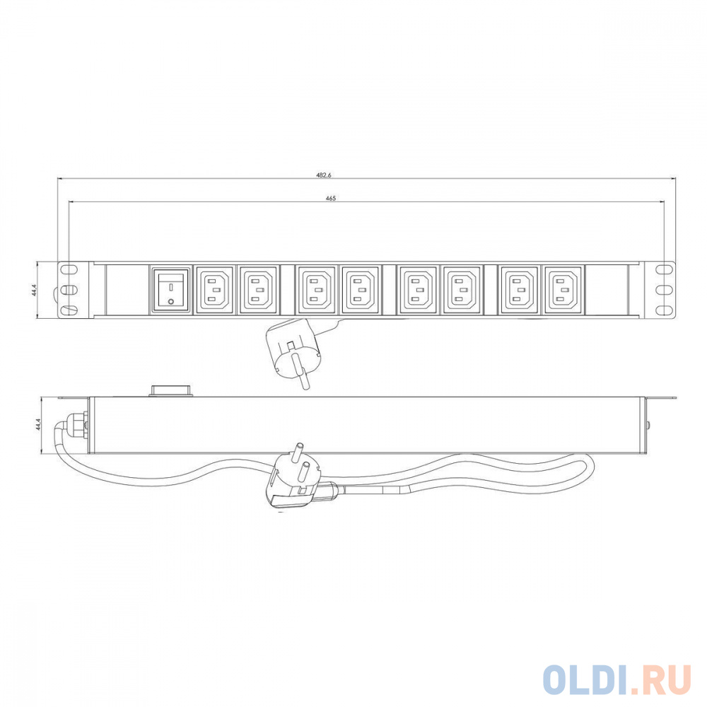 Hyperline SHE19-8IEC-S-2.5EU Блок розеток для 19&quot; шкафов, горизонтальный, 8 розеток IEC320 C13, выключатель с подсветкой, кабель питания 2.5м в Москвe