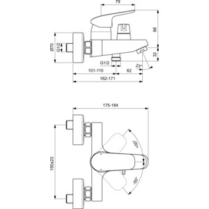 Смеситель для ванны Ideal Standard Ceraflex (B1740AA)