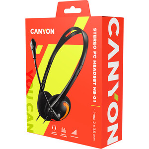 Гарнитура Canyon HS-01 PC headset with microphone, volume control and adjustable headband, cable length 1.8m, Black/Orange, 1 (CNS-CHS01BO)