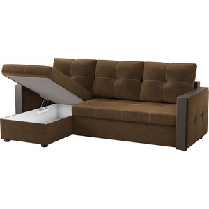 Угловой диван Мебелико Валенсия микровельвет коричневый левый угол