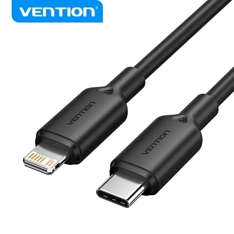 Кабель USB Type-C-Lightning 8-pin, быстрая зарядка, 3А, 20 Вт, 1 м, черный, Vention (LAKBF) в Москвe