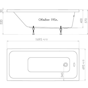 Акриловая ванна Triton Ультра 170x70 с каркасом (Щ0000013002, Щ0000041797)