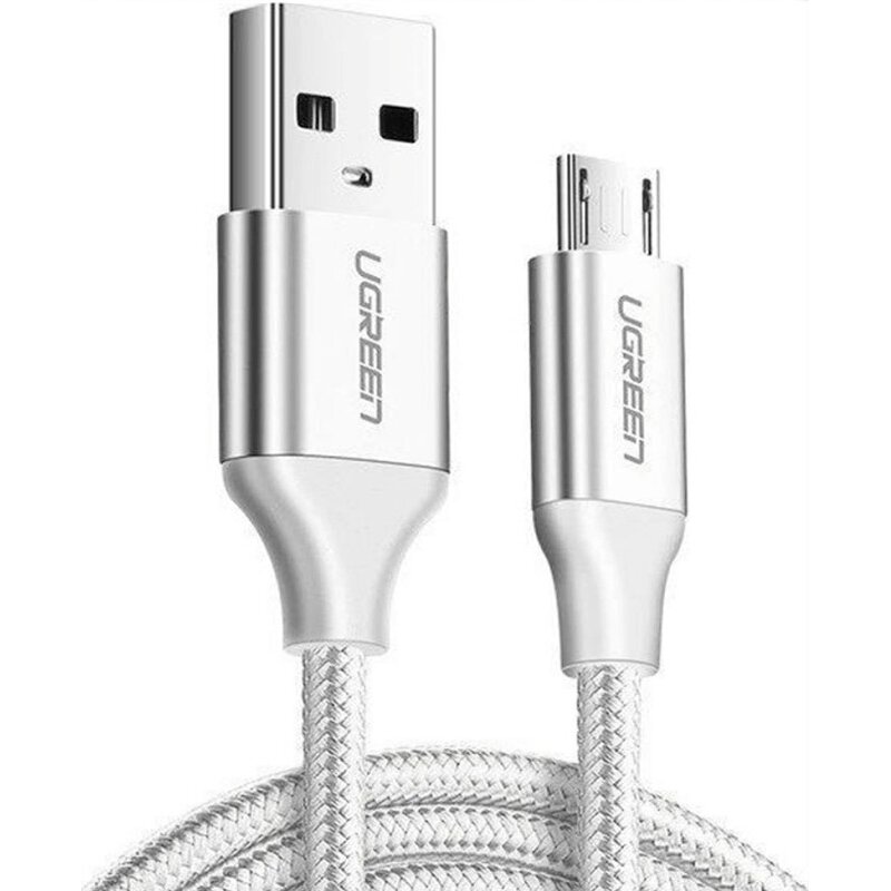 Кабель USB-Micro USB, быстрая зарядка, 2.4А, 1.5 м, белый/серебристый, UGREEN US290 (60152)