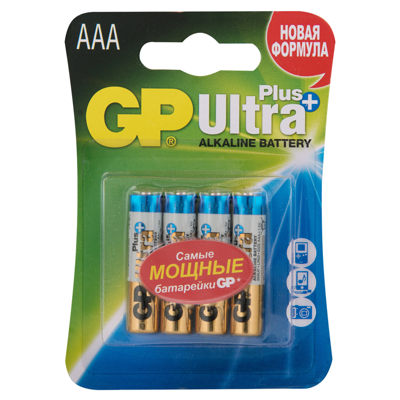 Батарея GP Ultra Plus Alkaline, AAA (LR03), 1.5V, 4 шт. (4891199177743)