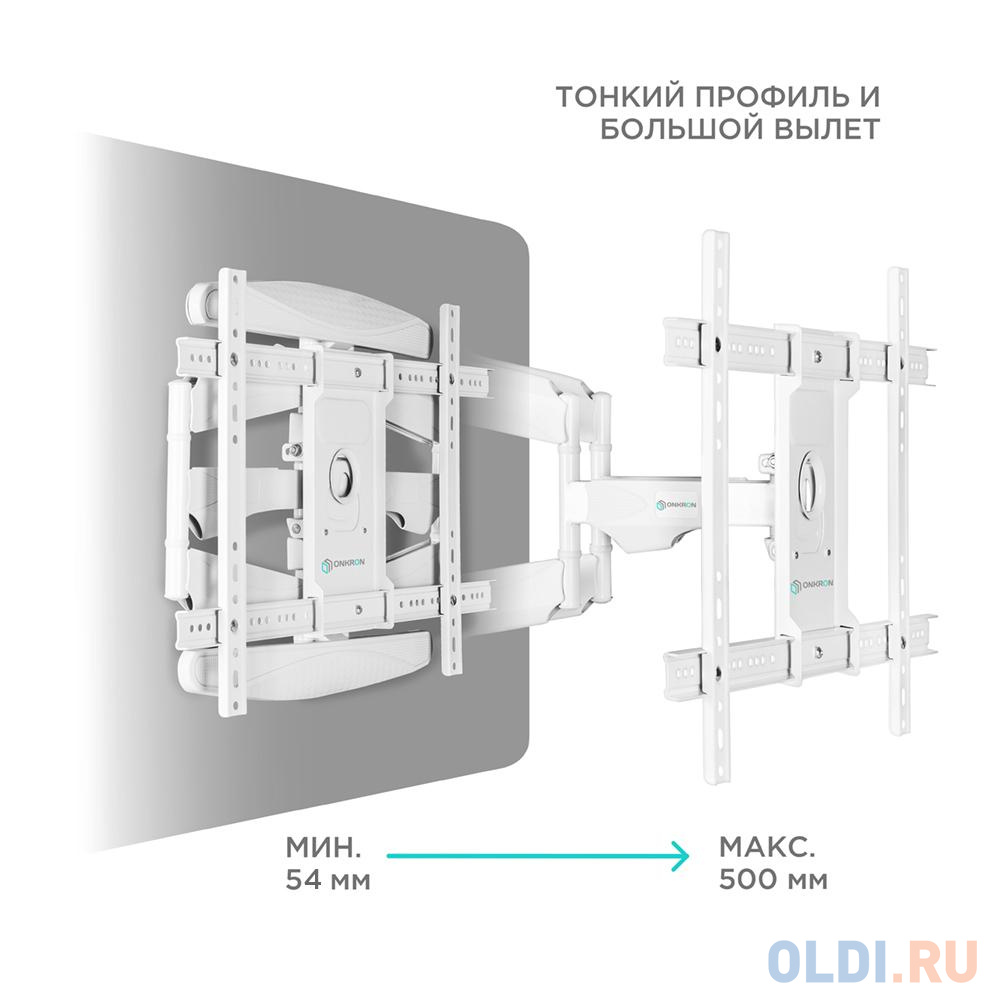 ONKRON M6L белый Для телевизоров диагональю 40"-70" Максимальная нагрузка: 45,5 кг VESA: 200x100, 200x200, 200x300, 200x400, 300x100, 300x20