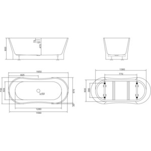 Акриловая ванна BelBagno 165x75 слив-перелив хром (BB406-1650-730)