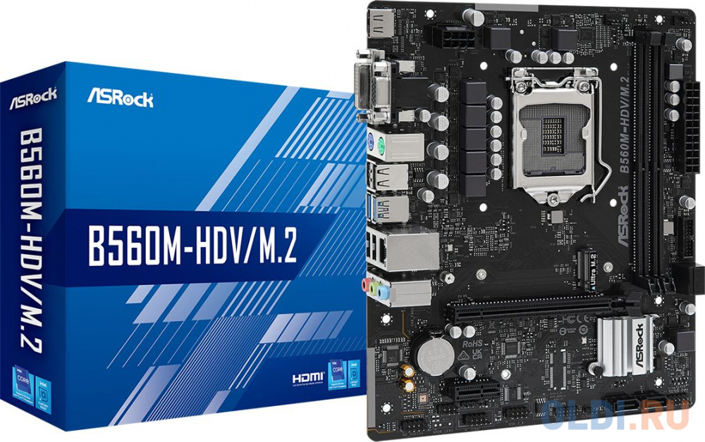 ASROCK B560M-HDV/M.2, LGA1200, B560, 2*DDR4, HDMI+DVI+D-Sub, 4xSATA3 6.0, M.2 Socket,2xUSB 3.2, 4xUSB2.0, mATX; 90-MXBLE0-A0UAYZ