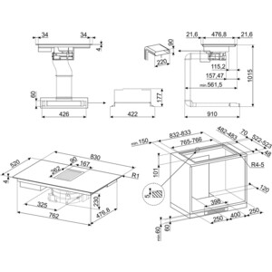 Индукционная варочная панель Smeg HOBD682D1 со встроенной вытяжкой