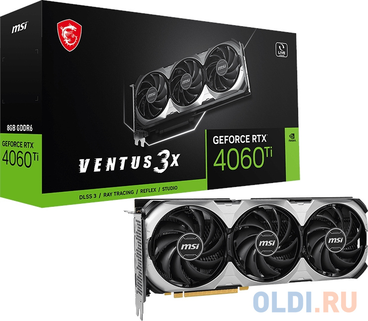 Видеокарта MSI NVIDIA GeForce RTX 4060 Ti 6 Гб GDDR6 128 бит PCIE 4.0 16x Memory 2300 МГц GPU 2550 МГц Активный 1xВыход HDMI 3xВыход DisplayPort 4060T