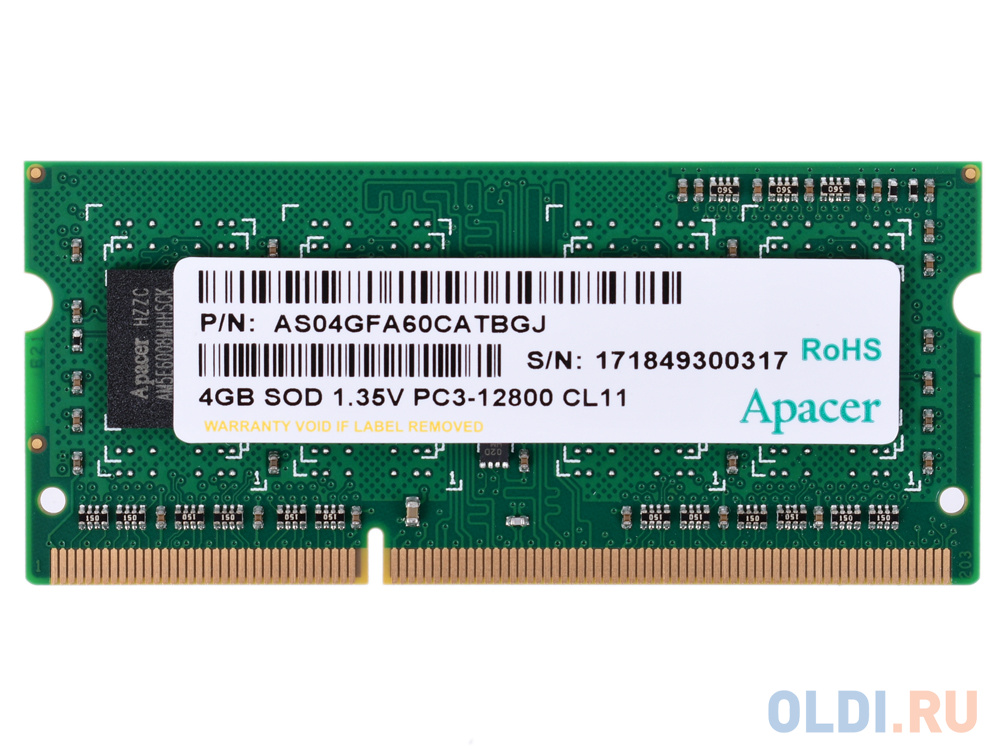 Оперативная память для ноутбука Apacer AS04GFA60CATBGJ SO-DIMM 4Gb DDR3 1600 MHz AS04GFA60CATBGJ