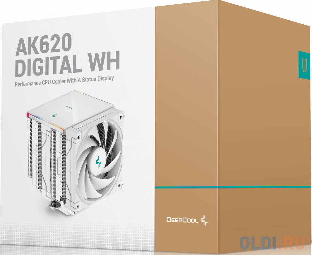 DEEPCOOL AK620 DIGITAL WH LGA20XX/1700/1200/115X/AM5/AM4 (8шт/кор, TDP 260W, PWM, DUAL Fan 120mm, 6 тепл. трубок, ARGB, белый) RET