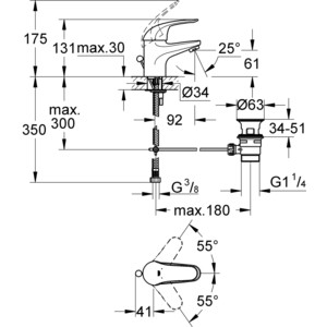 Смеситель для раковины Grohe Euroeco с донным клапаном (23262000)