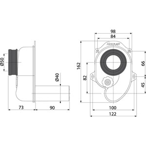 Сифон для писсура AlcaPlast D50, горизонтальная труба D40 (A45B / AG210901240)