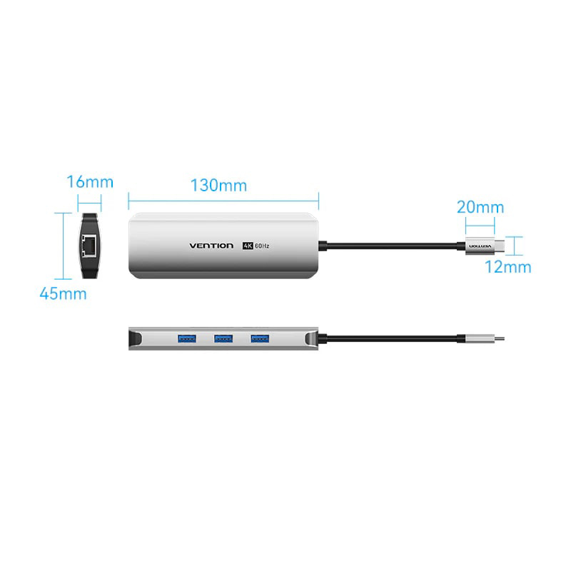 Хаб USB Vention Type-C 8-in-1 TQKHB