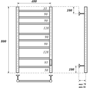 Полотенцесушитель электрический Point П8 400х800 диммер справа, хром (PN10848)