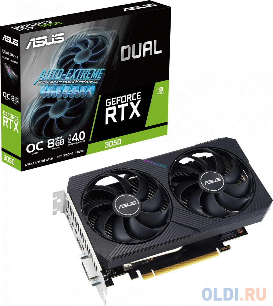 Видеокарта Asus PCI-E 4.0 DUAL-RTX3050-O8G-V2 NVIDIA GeForce RTX 3050 8192Mb 128 GDDR6 1822/14000 HDMIx1 DPx3 HDCP Ret