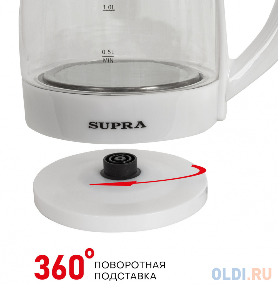 Чайник электрический Supra KES-1856G 1.8л. 1500Вт белый/прозрачный (корпус: стекло) в Москвe