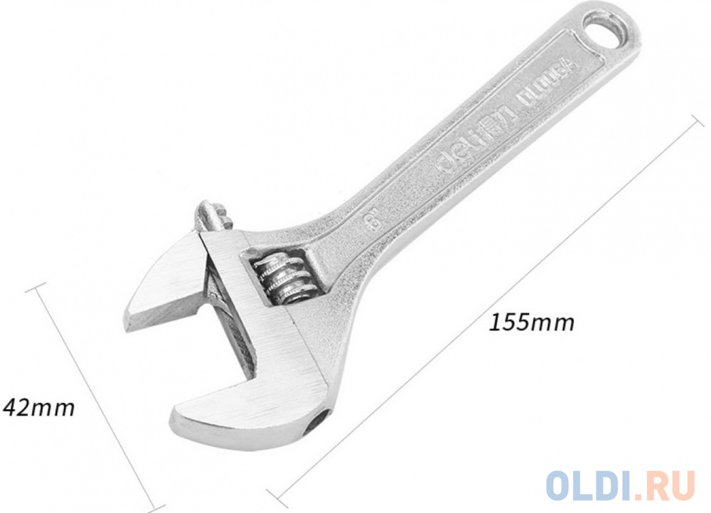 Разводной ключ Deli DL006A 6&quot; Длина: 150 мм. Регулируемый размер зажима: 0-22 мм. Кованая специальная инструментальная сталь. Хромированная о