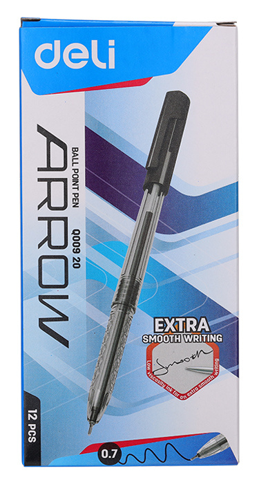Ручка шариковая Deli Arrow EQ00920 черная, корпус прозрачный/черный (12 шт. в уп-ке)