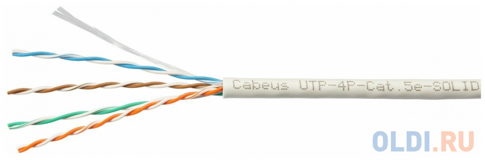 Cabeus UTP-4P-Cat.5e-SOLID-GY Кабель витая пара UTP (U/UTP), категория 5e, 4 пары (24 AWG), одножильный, серый (305 м), системная гарантия 25 лет.