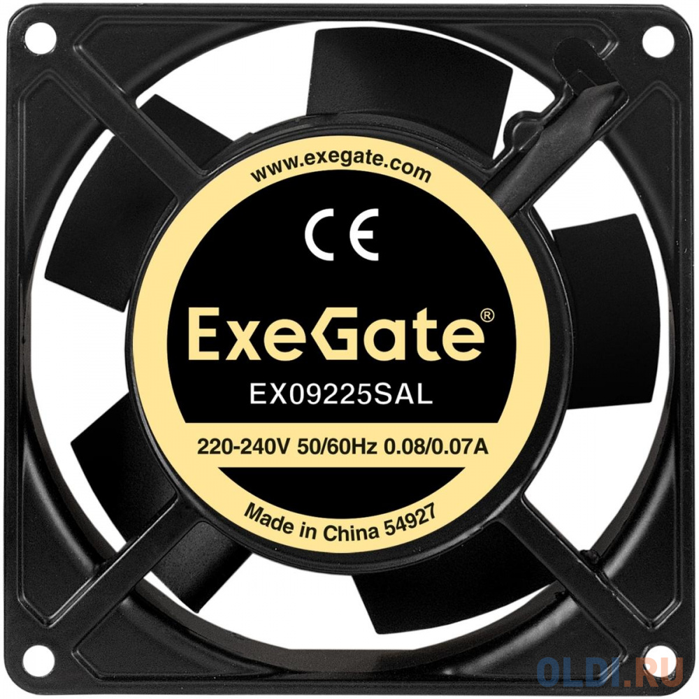 Exegate EX289005RUS Вентилятор 220В ExeGate EX09225SAL (92x92x25 мм, Sleeve bearing (подшипник скольжения), подводящий провод 30 см, 2500RPM, 34dBA)