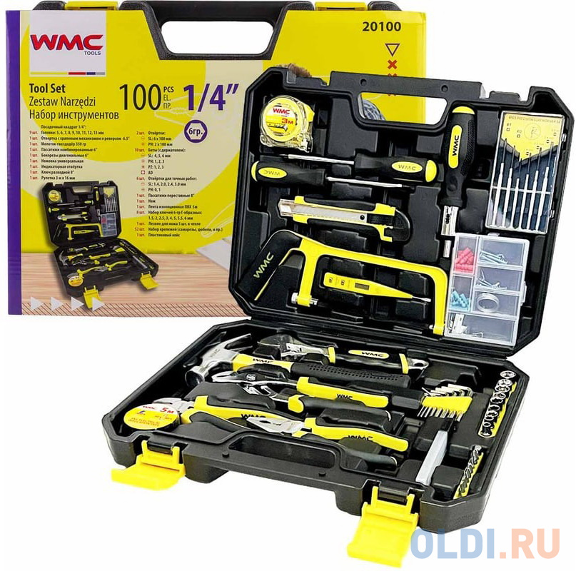 WMC TOOLS Набор инструмента слесарный,шарнирно-губцевый,1/4" 100пр. WMC-20100